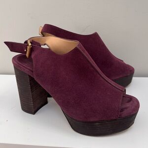 Michael Kors Piper Suede Platform Sling Back Leather Chunky High Heel Shoes 7.5